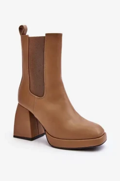 Botki Damskie Na Platformie I Obcasie Brązowe Stelares