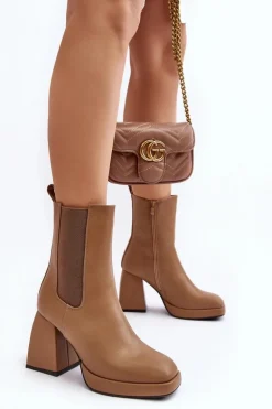 Botki Damskie Na Platformie I Obcasie Brązowe Stelares