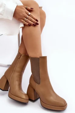 Botki Damskie Na Platformie I Obcasie Brązowe Stelares