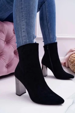 Botki Damskie Na Srebrnym Słupku Czarne Dimmy