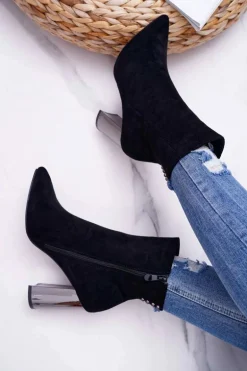 Botki Damskie Na Srebrnym Słupku Czarne Dimmy