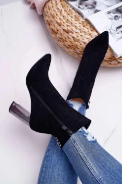 Botki Damskie Na Srebrnym Słupku Czarne Dimmy