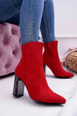 Botki Damskie Na Srebrnym Słupku Czerwone Dimmy