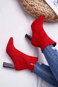 Botki Damskie Na Srebrnym Słupku Czerwone Dimmy