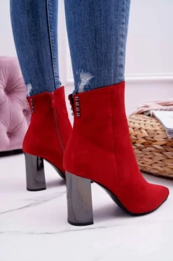 Botki Damskie Na Srebrnym Słupku Czerwone Dimmy