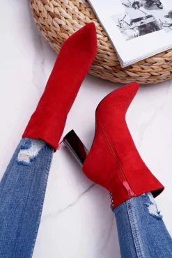 Botki Damskie Na Srebrnym Słupku Czerwone Dimmy