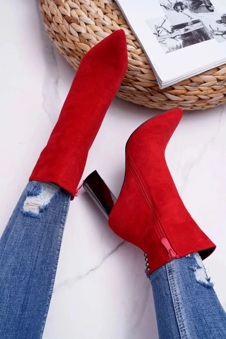 Botki Damskie Na Srebrnym Słupku Czerwone Dimmy