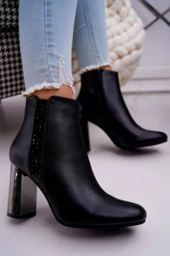 Botki Damskie Na Srebrnym Słupku Czarne Peve