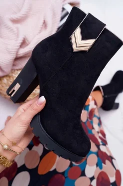 Botki Damskie Na Słupku Ciepłe Zamszowe M319 Czarne Midway