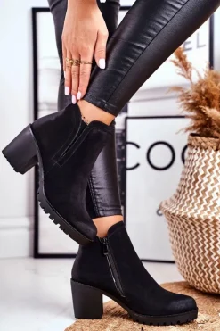 Botki Damskie Na Słupku Ciepłe Czarne Veronica