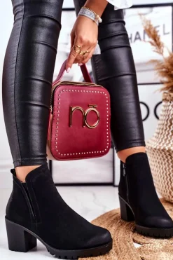 Botki Damskie Na Słupku Ciepłe Czarne Veronica