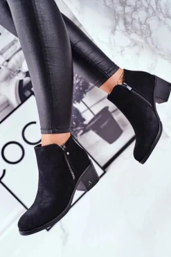 Botki Damskie Na Słupku Ciepłe Czarne Blanche