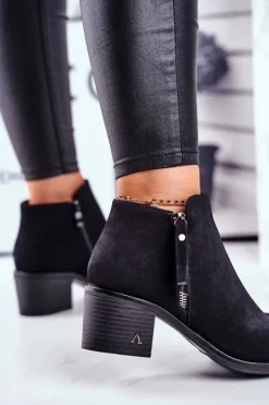 Botki Damskie Na Słupku Ciepłe Czarne Blanche