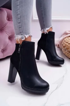 Botki Damskie Na Słupku Czarne Malma