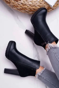 Botki Damskie Na Słupku Czarne Malma