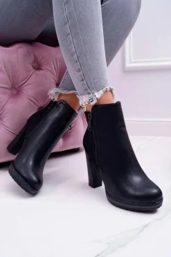 Botki Damskie Na Słupku Czarne Malma