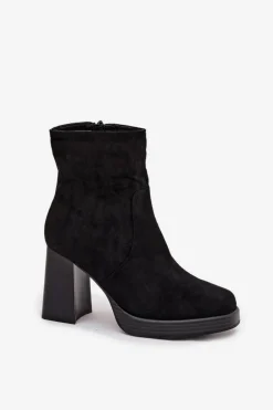 Botki Damskie Na Słupku Czarne Pavinne