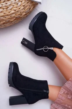 Botki Damskie Na Słupku Czarne DubiDa