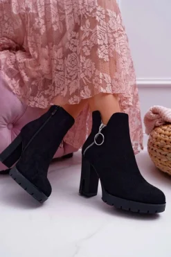 Botki Damskie Na Słupku Czarne DubiDa