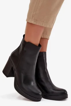 Botki Damskie Na Słupku Czarne Ryselle