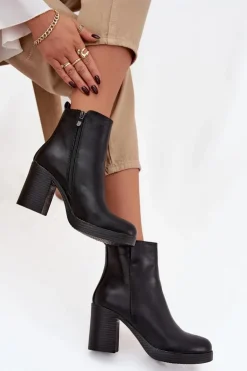 Botki Damskie Na Słupku Czarne Ryselle