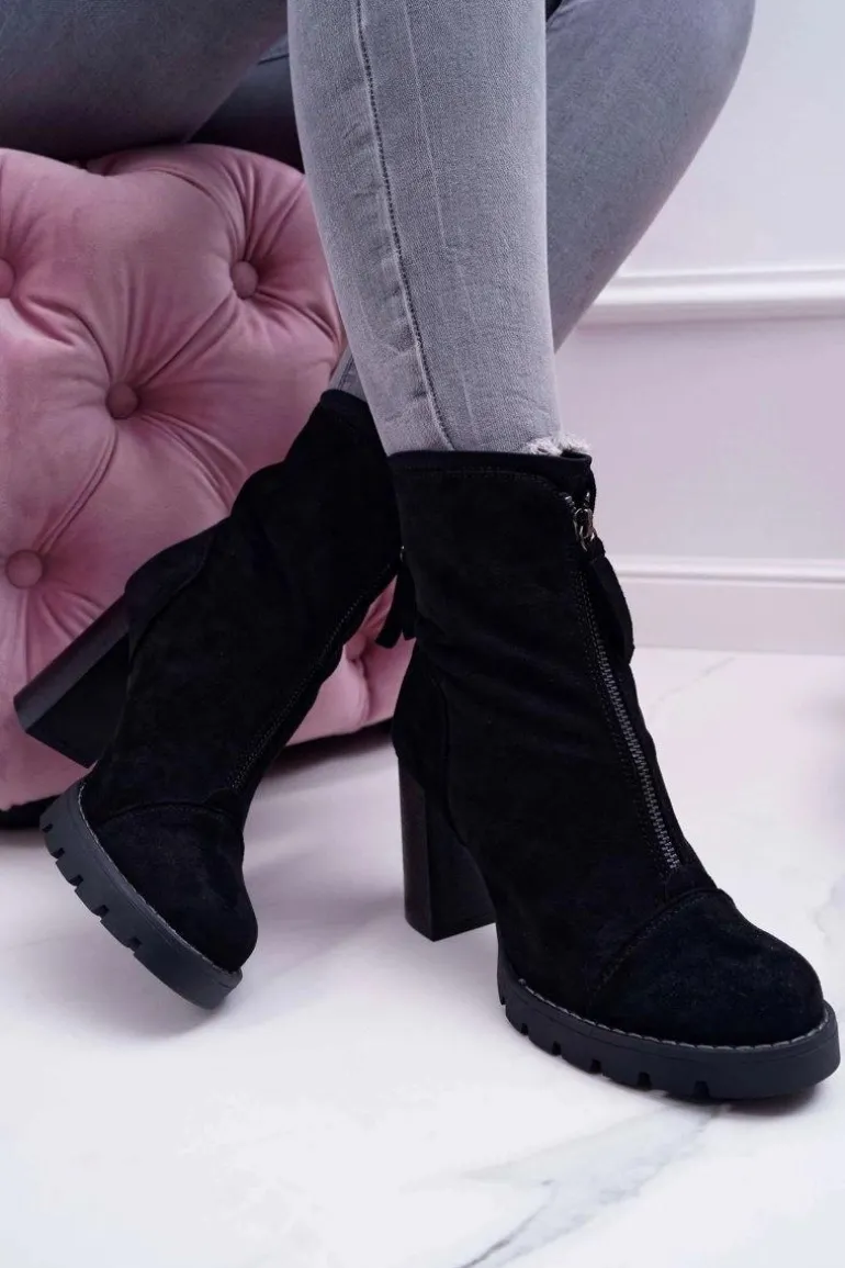 Botki Damskie Na Słupku Czarne Frann