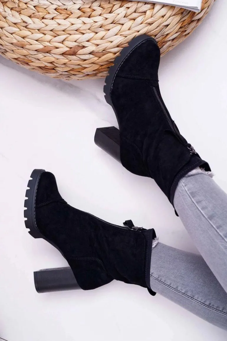 Botki Damskie Na Słupku Czarne Frann