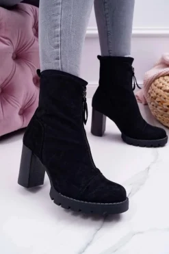 Botki Damskie Na Słupku Czarne Frann