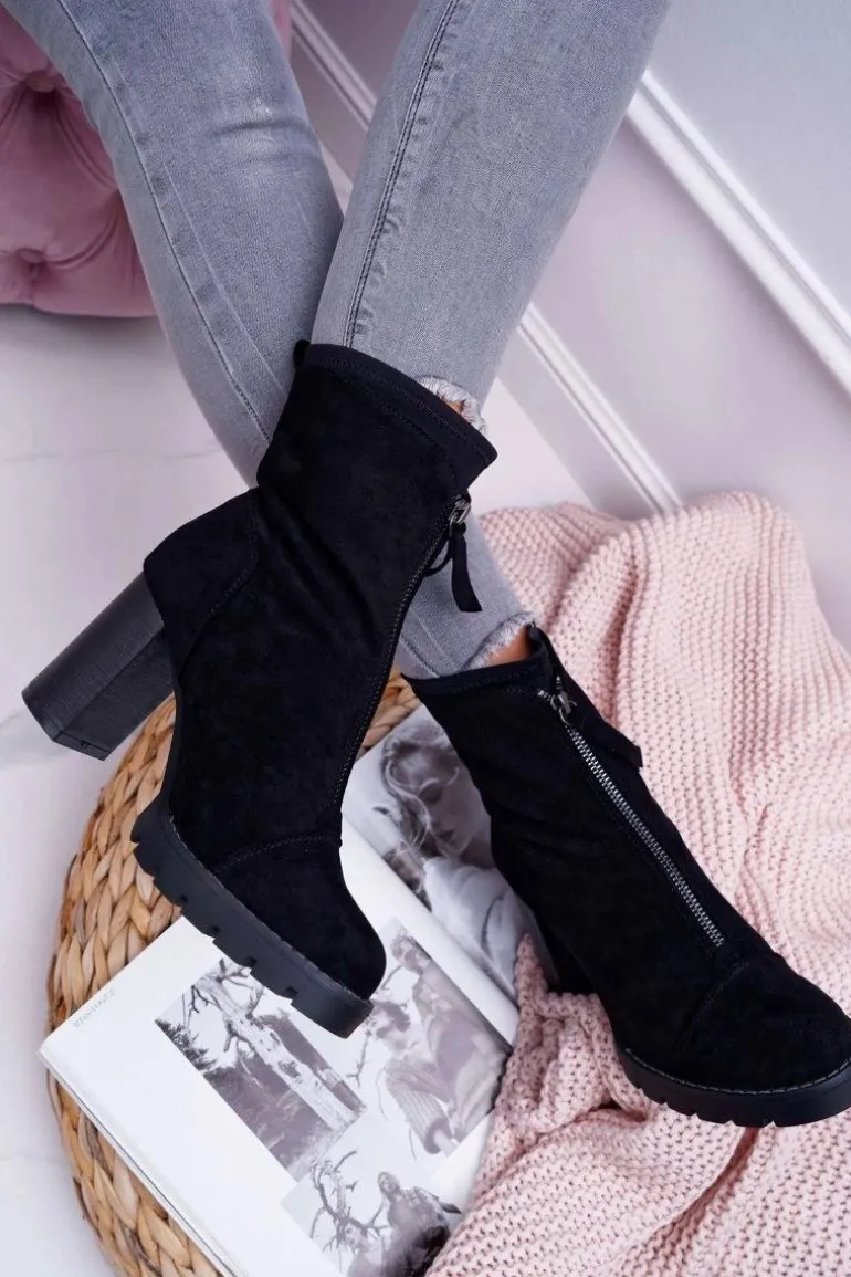 Botki Damskie Na Słupku Czarne Frann