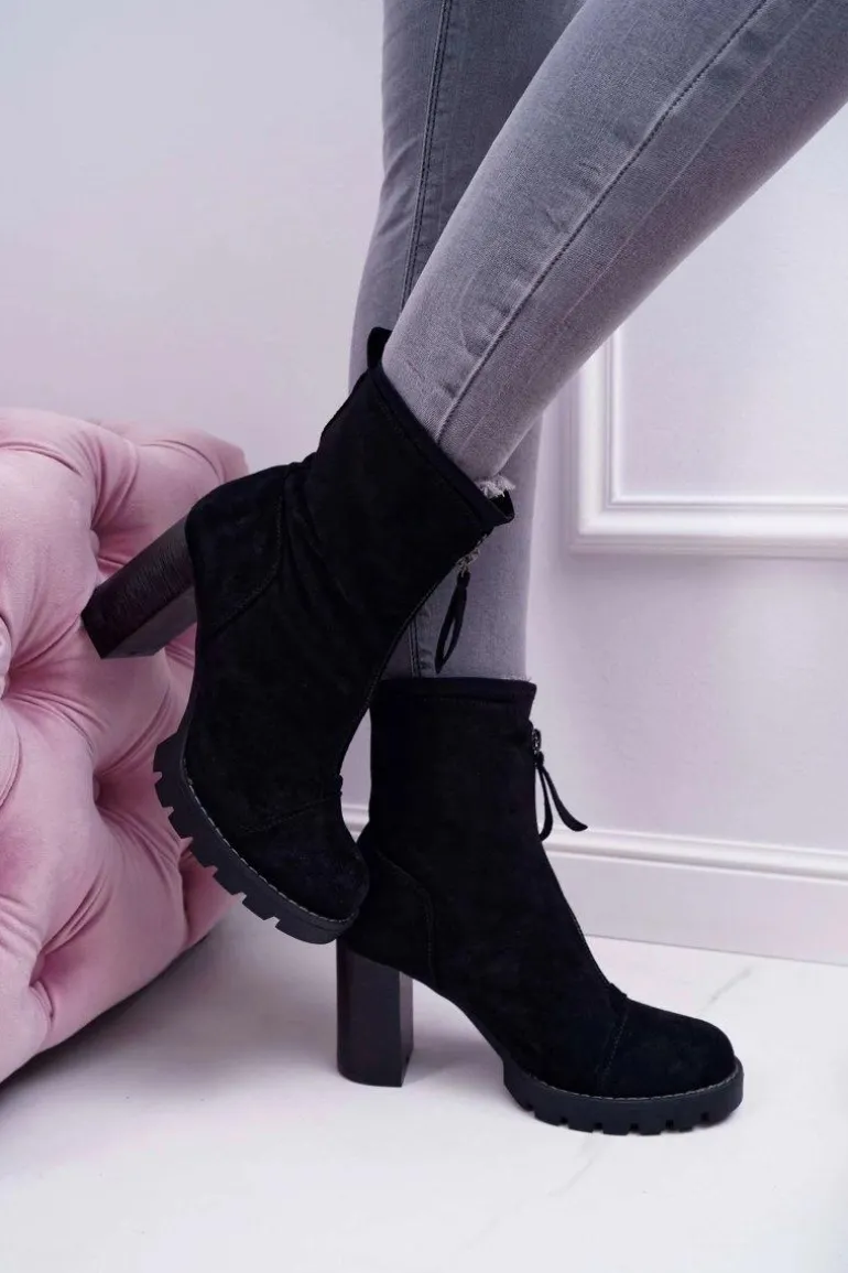 Botki Damskie Na Słupku Czarne Frann