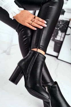 Botki Damskie Na Słupku Czarne Gloris