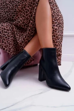 Botki Damskie na Słupku Czarne Bangaro
