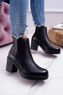 Botki Damskie Na Słupku Czarne Veba