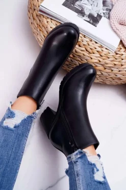 Botki Damskie Na Słupku Czarne Veba