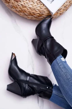 Botki Damskie Na Słupku Czarne Make Feel