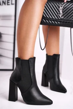 Botki Damskie Na Słupku Czarne Good Vibes