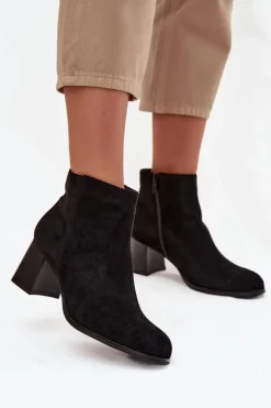 Botki Damskie Na Słupku Eko Zamszowe Czarne Marilou