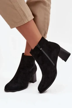 Botki Damskie Na Słupku Eko Zamszowe Czarne Marilou