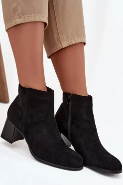 Botki Damskie Na Słupku Eko Zamszowe Czarne Marilou