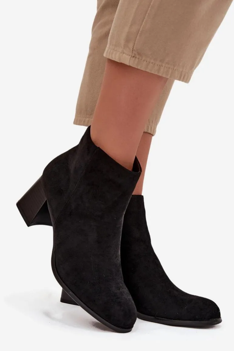 Botki Damskie Na Słupku Eko Zamszowe Czarne Marilou