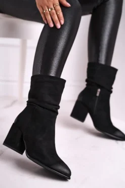 Botki Damskie Na Słupku Eko-Zamsz Czarne Up Side