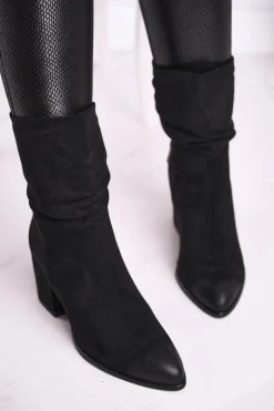 Botki Damskie Na Słupku Eko-Zamsz Czarne Up Side