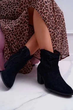 Botki Damskie Na Słupku Kowbojki Czarne Maverick