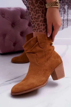 Botki Damskie Na Słupku Kowbojki Camel Maverick