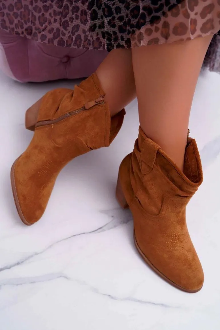 Botki Damskie Na Słupku Kowbojki Camel Maverick