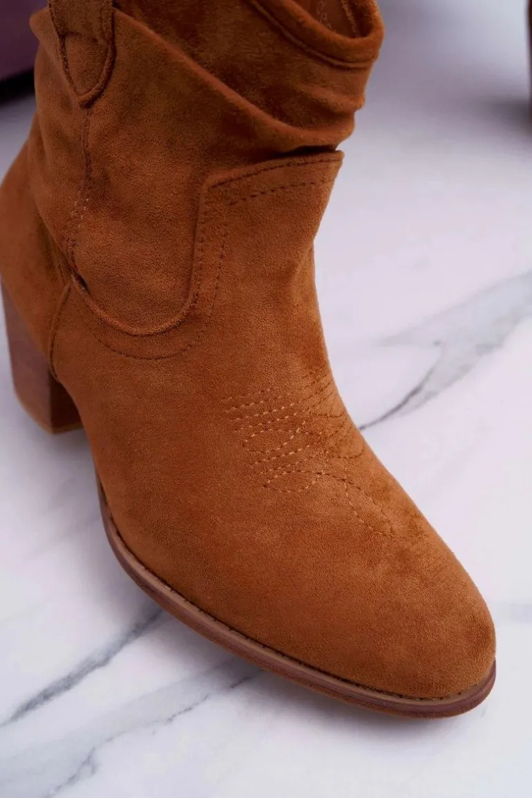 Botki Damskie Na Słupku Kowbojki Camel Maverick