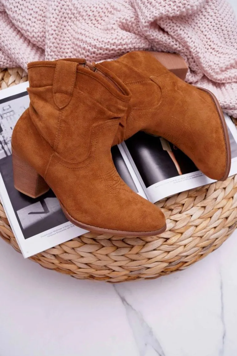 Botki Damskie Na Słupku Kowbojki Camel Maverick