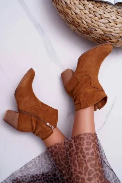 Botki Damskie Na Słupku Kowbojki Camel Maverick