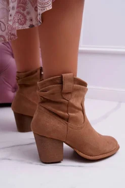 Botki Damskie Na Słupku Kowbojki Beżowe Maverick