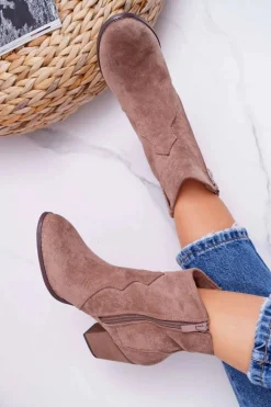 Botki Damskie Na Słupku Kowbojki Khaki Nutriso